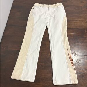 Vintage Harley Davidson Racing 2 Tone White Denim Jeans Women’s Size 6 Long